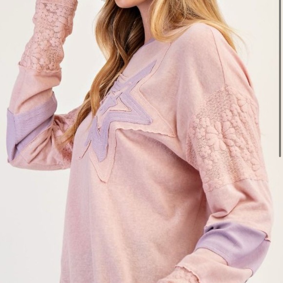 Easel Pink Oversized Long Sleeve Tee Shirt - Picture 4 of 6